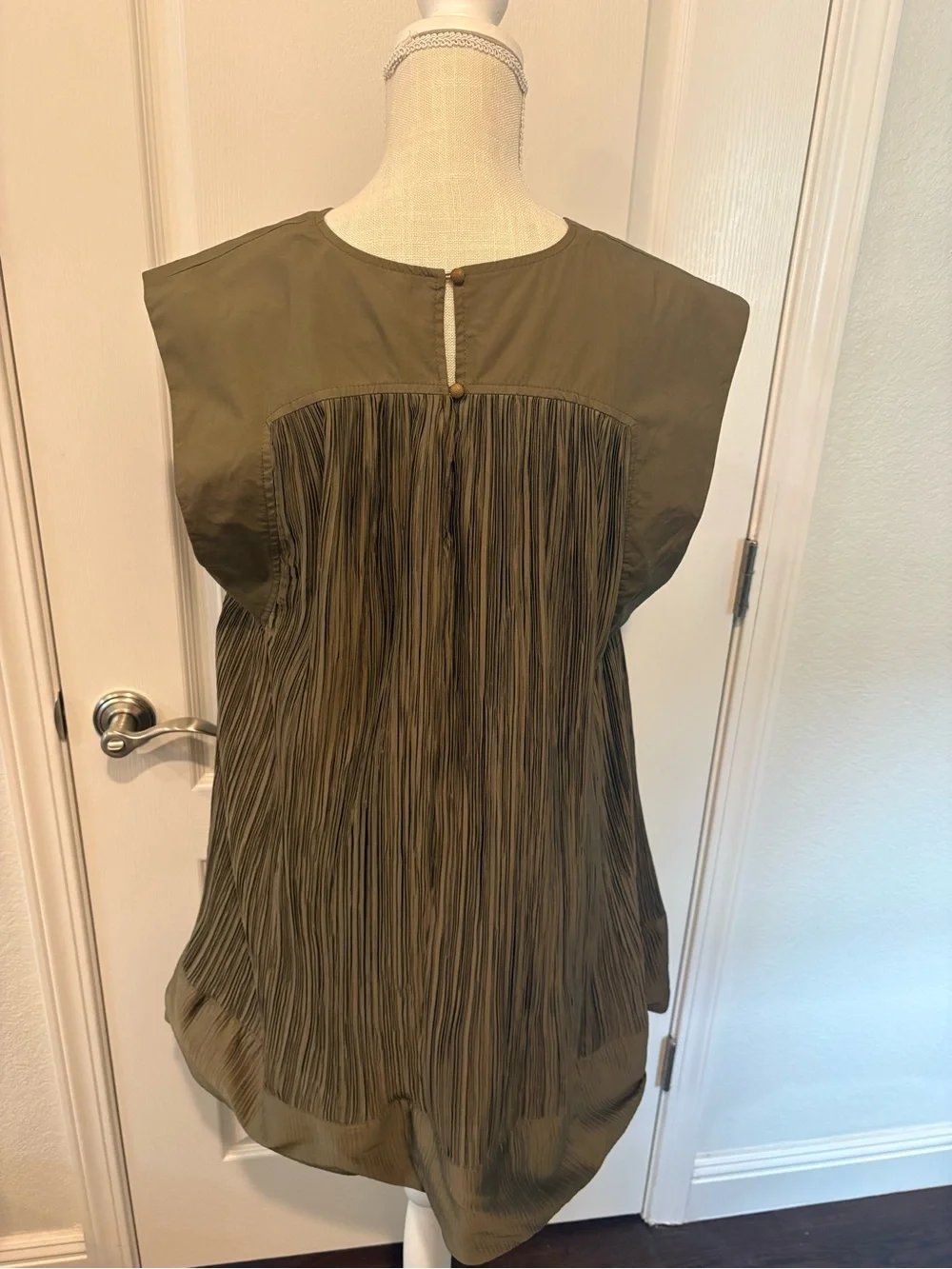 Anthropologie Olive Green Pleated Sleeveless Tunic